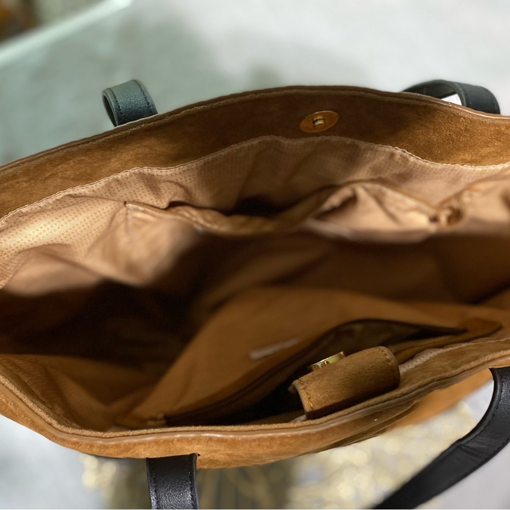 ❤️❤️❤️Mark & Hall Y2K Large Oversized Brown & Black Leather Suede Shoulder Tote - Picture 4 of 11